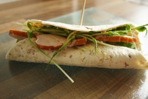 Inspiration: Wrap with smoked chicken and pea sprouts